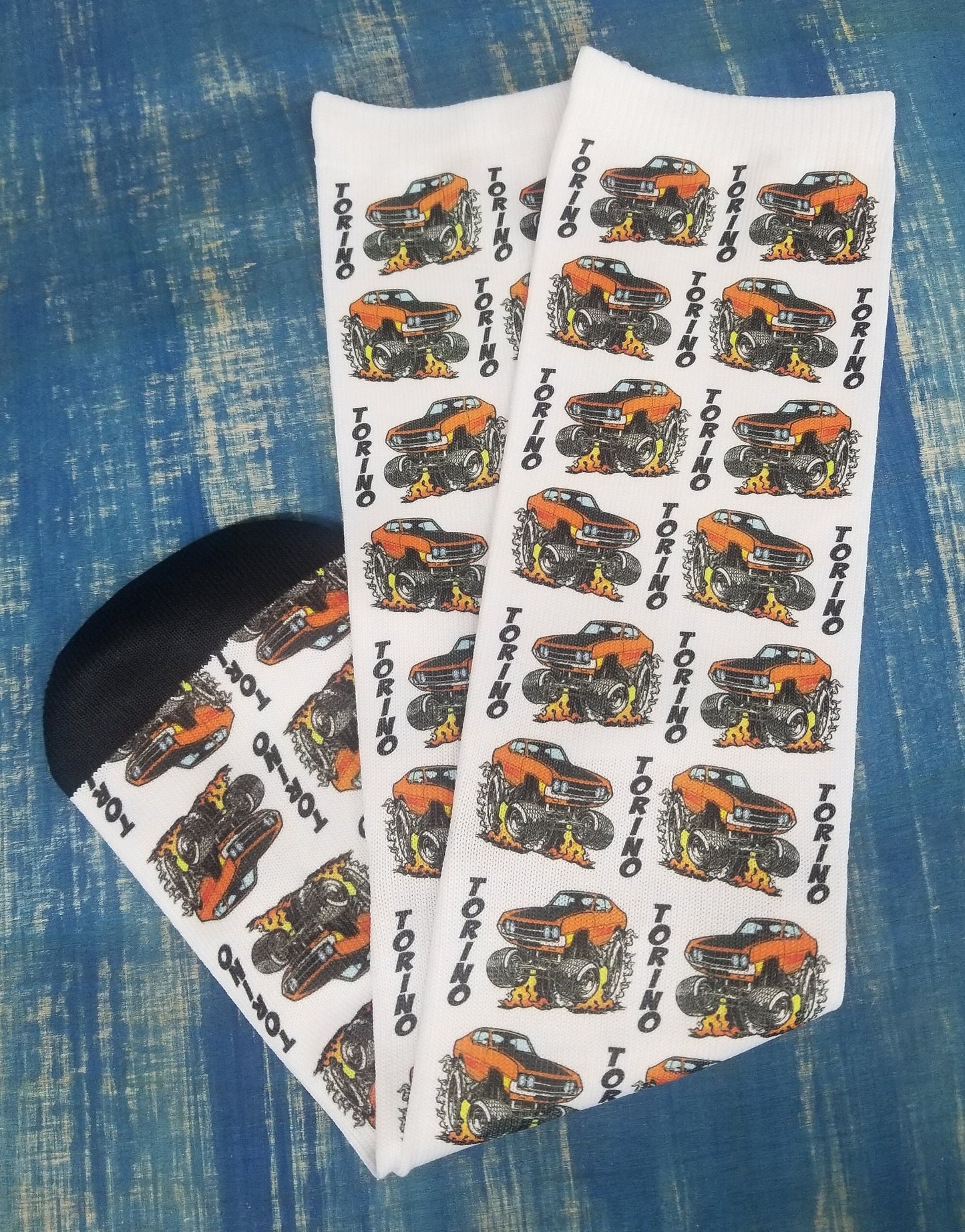 Vintage Ford Torino Cartoon Hot Rod Car Dress Socks