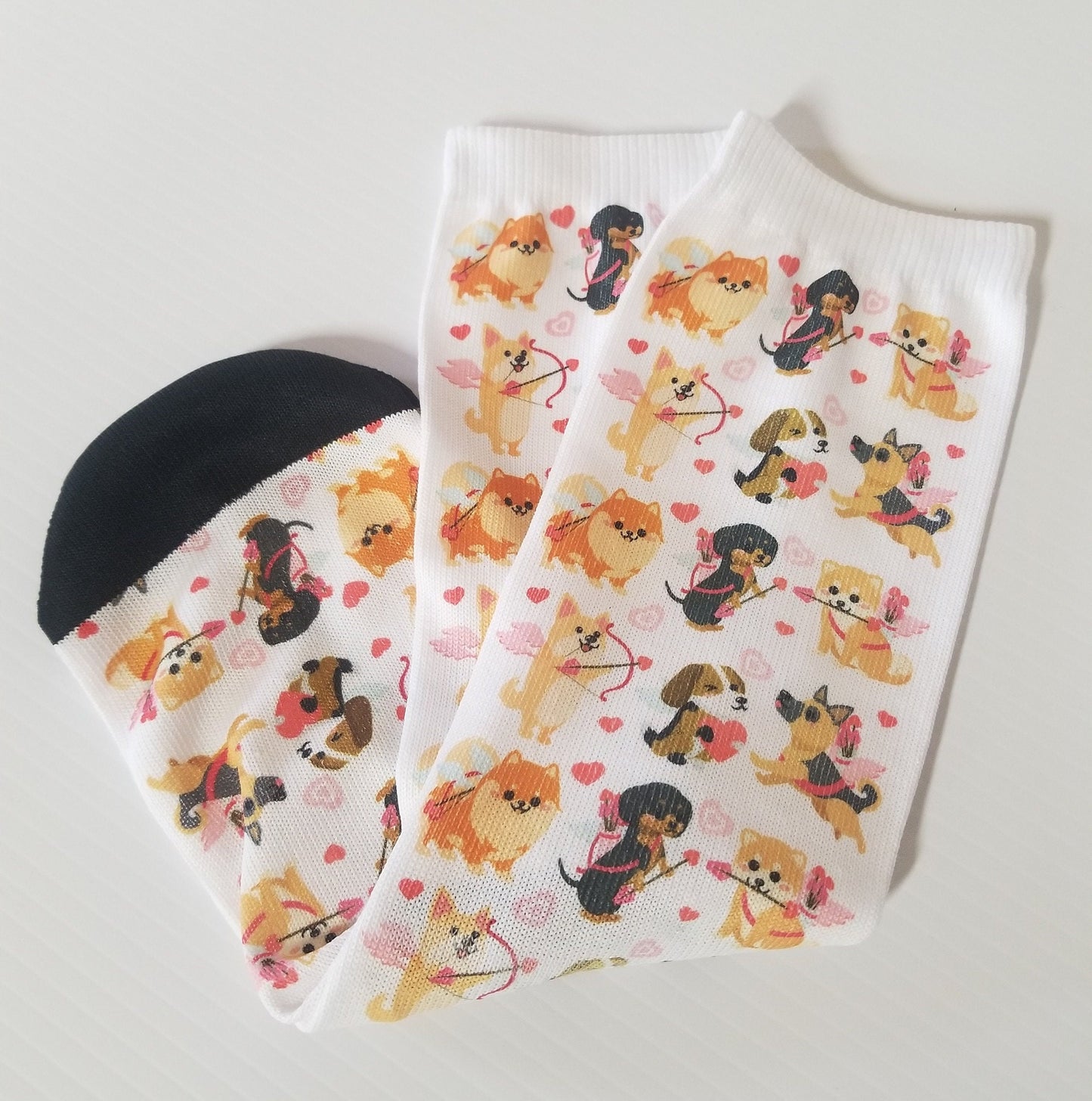 Cupid Puppy Love Valentines Socks