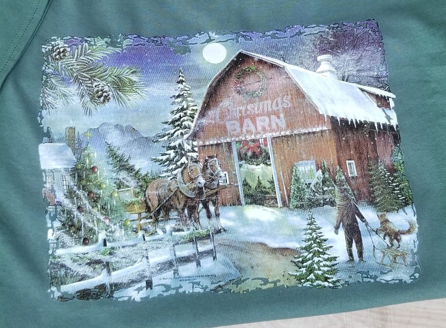 Winter Christmas Barn Scene Painting T-Shirt