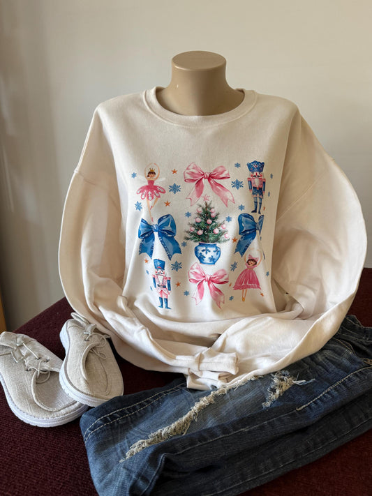 Nutcracker, Pink Bow, and Ballerina Crew Neck Christmas Sweatshirts