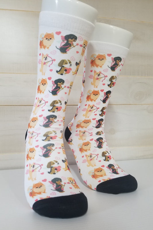 Cupid Puppy Love Valentines Socks